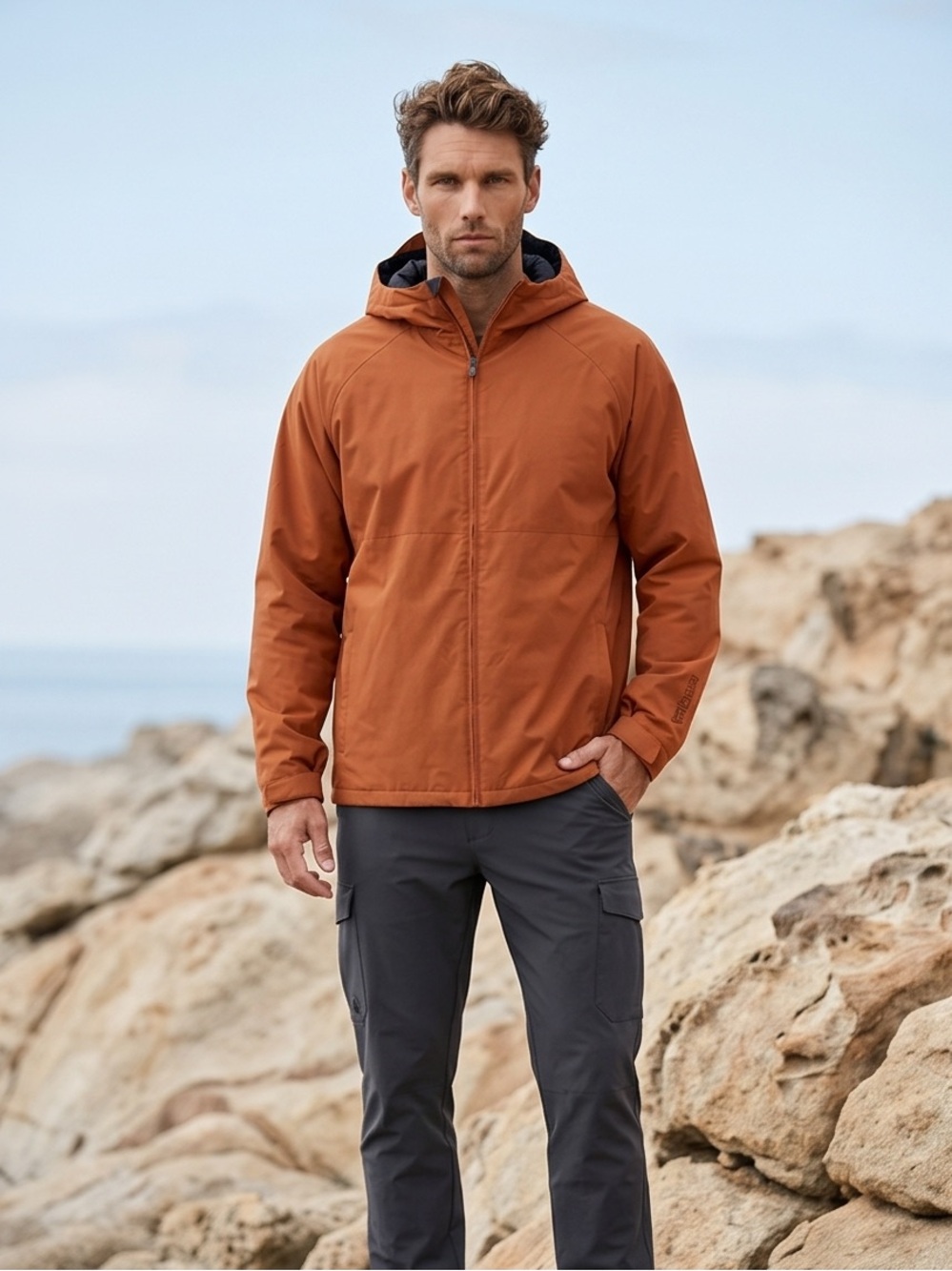 Volcom Men's Hooded Windbreaker in Rust